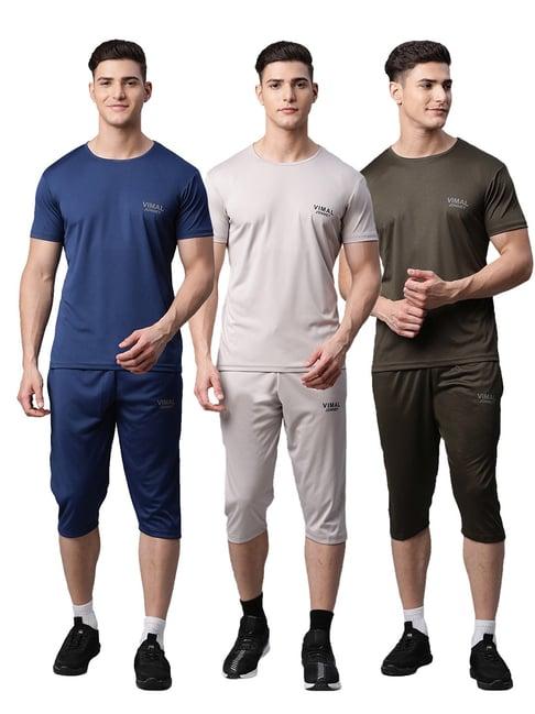 vimal jonney multicolor regular fit t-shirt with capris - pack of 3