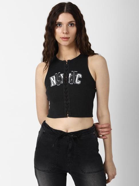 forever 21 black graphic print crop top