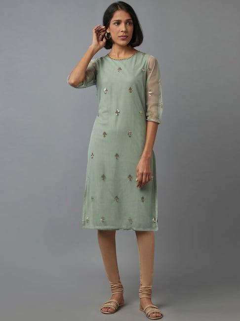 w green embellished straight kurta