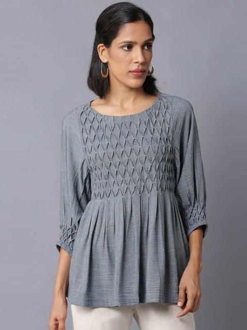 w blue woven pattern tunic