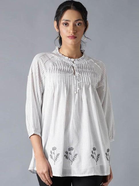 w white cotton chequered tunic