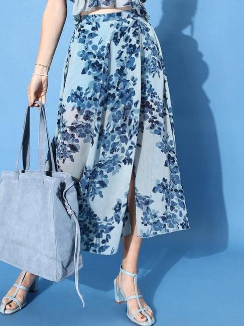 anvi be yourself blue floral print skirt