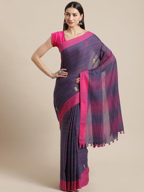 kalakari india purple cotton woven saree with unstitched blouse