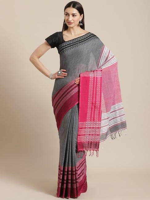 kalakari india grey & pink cotton woven saree with unstitched blouse