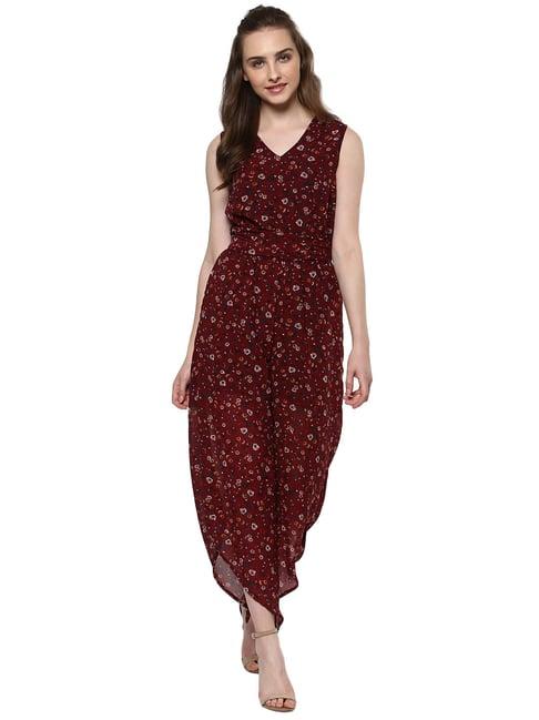 stylestone maroon floral print jumpsuit