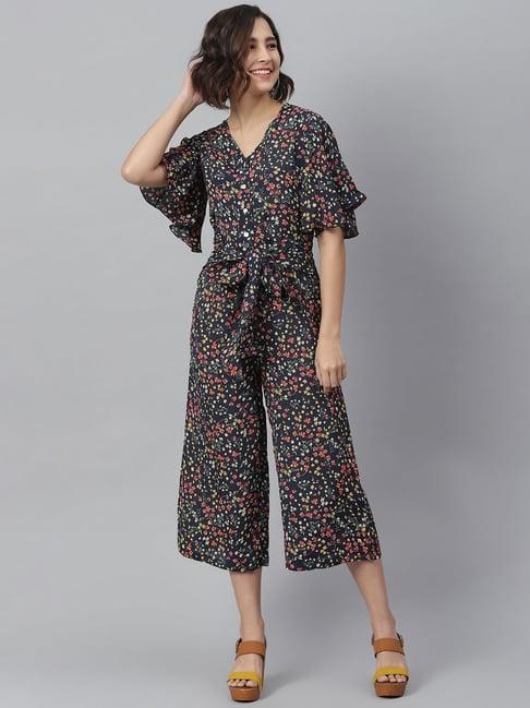 stylestone black floral print jumpsuit