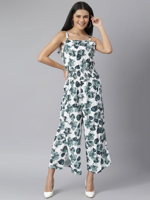 stylestone green & white floral print jumpsuit