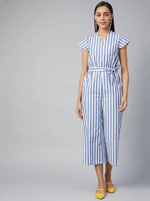 stylestone blue & white striped jumpsuit