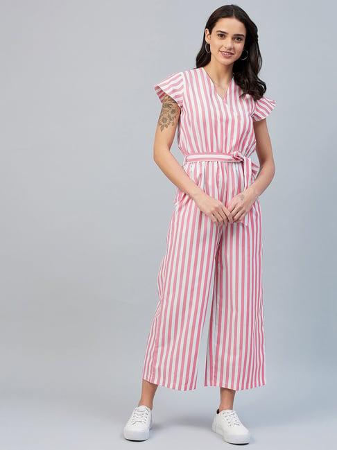 stylestone pink & white striped jumpsuit