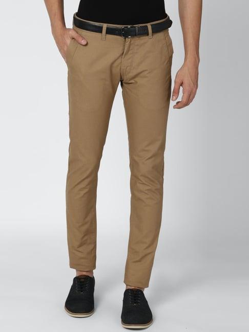 peter england brown cotton skinny fit trousers