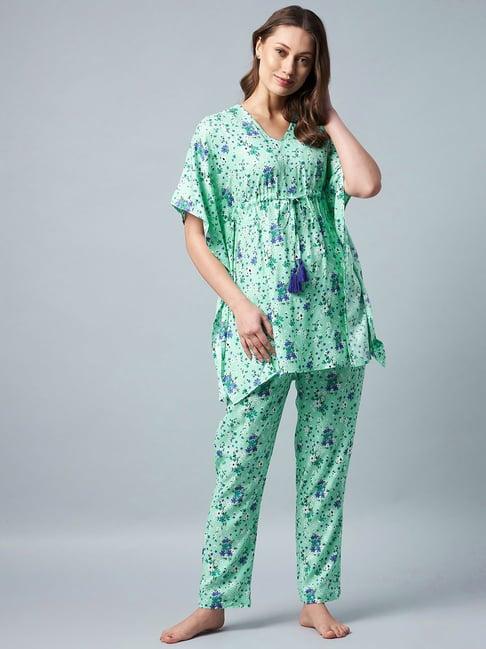 stylestone green floral print kaftan top with pyjamas