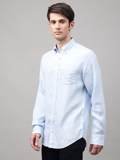 gant sky blue full sleeves linen shirt