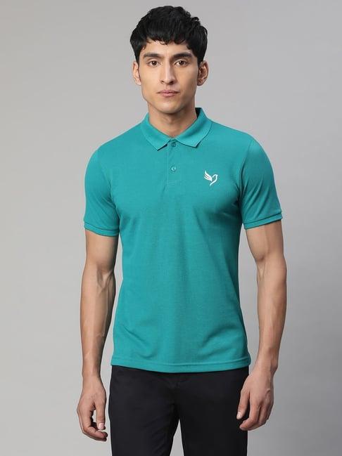 global republic blue regular fit printed polo t-shirt