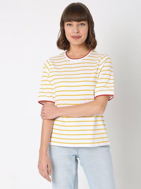 vero moda white striped round neck t-shirt