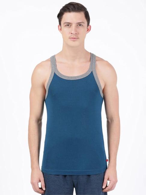 jockey us27 blue super combed cotton rib gym vest (shoulder strap color may vary)