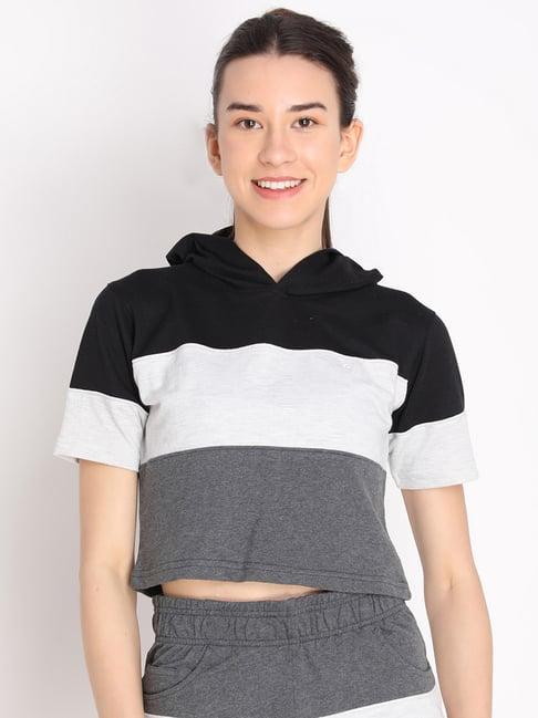 chkokko black & grey color block sports crop top