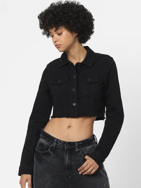 only black full sleeves cropped jacket