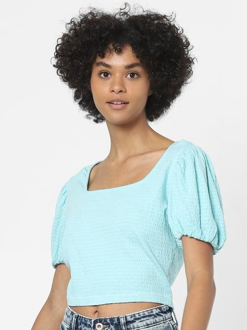 only blue square neck crop top