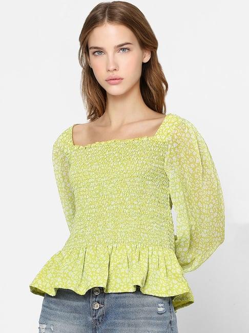 only green printed peplum top