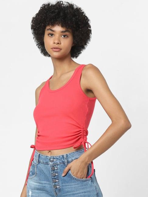 only coral round neck top