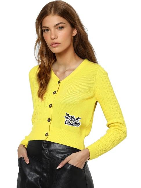 only yellow textured cardigan