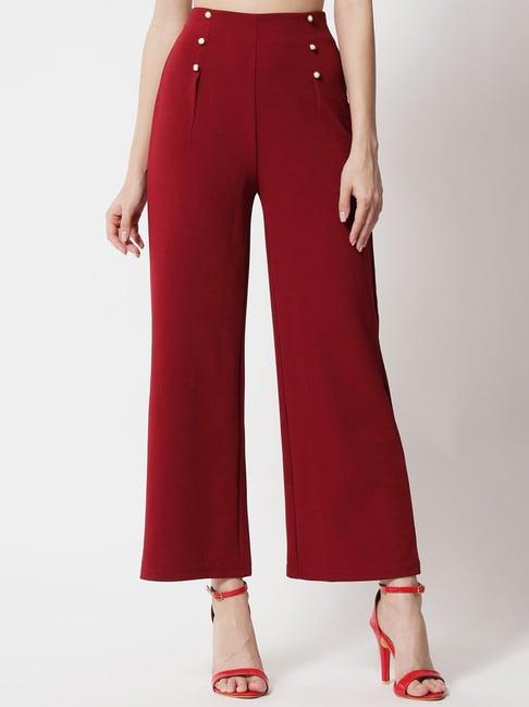 kotty maroon straight fit pleated pants