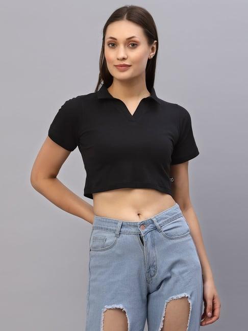 rigo black shirt collar crop top