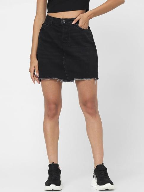 only black mini denim skirt