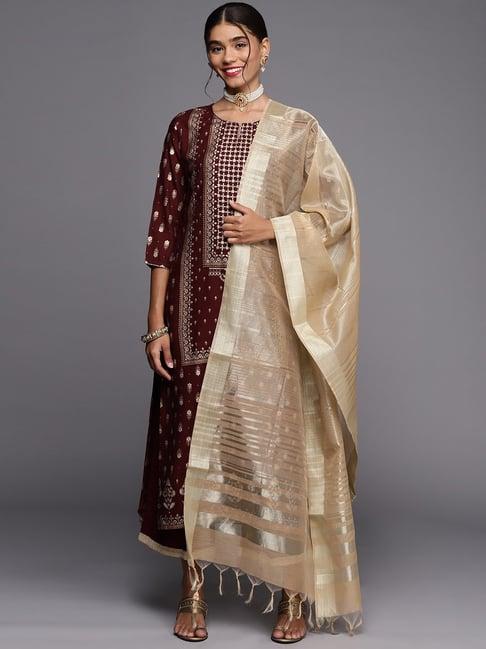 indo era maroon embroidered kurta palazzo set with dupatta