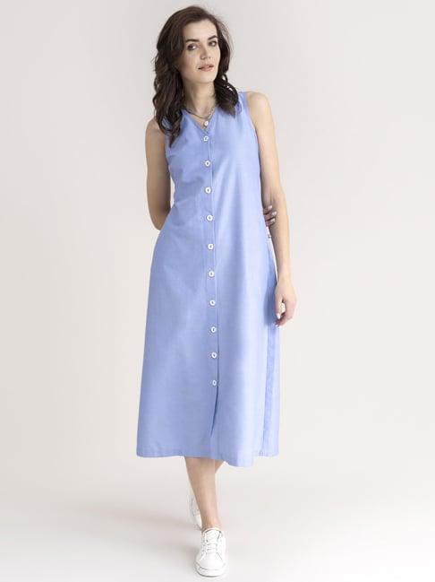 fablestreet blue cotton a-line dress