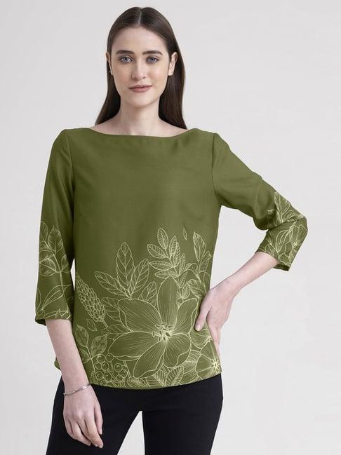 fablestreet olive green floral print top