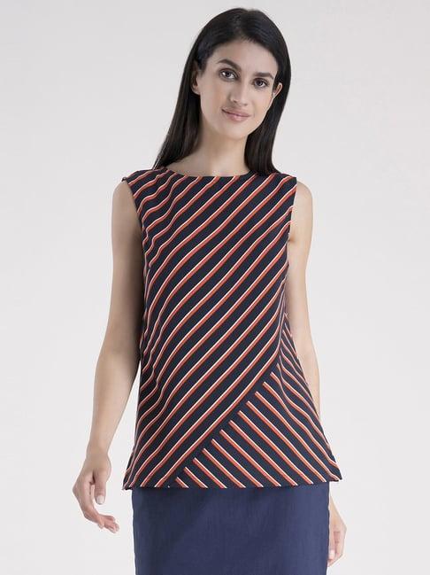 fablestreet navy & coral striped top