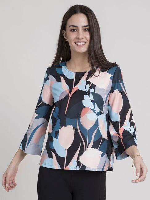 fablestreet black & blue floral print top