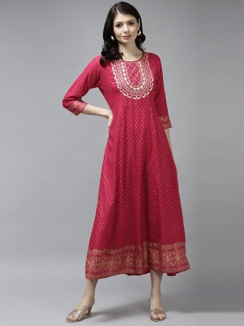 yufta pink zari work maxi dress