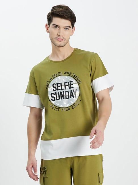 edrio olive printed oversized t-shirt