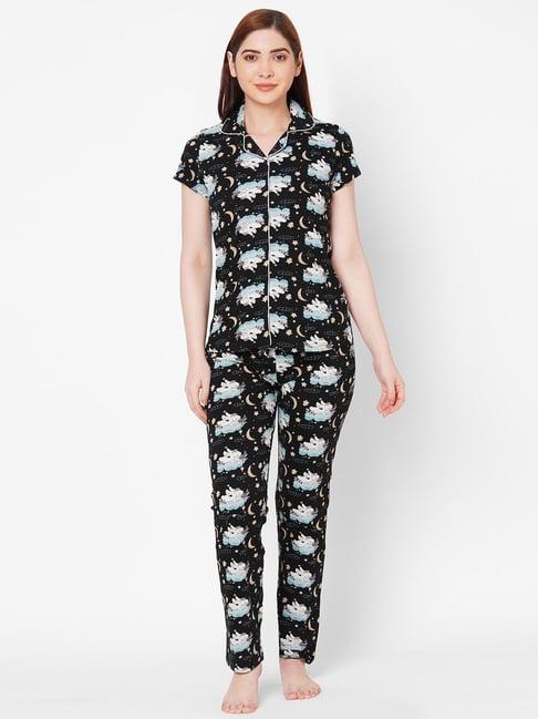 sweet dreams black printed pajama set