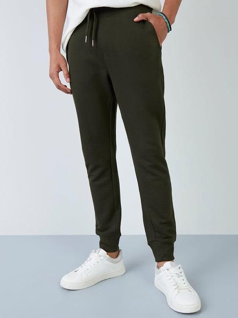 eta by westside dark olive textured slim-fit joggers