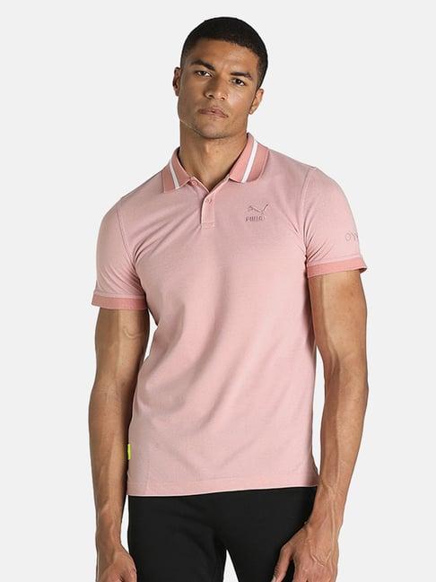 puma pink cotton slim fit polo t-shirts