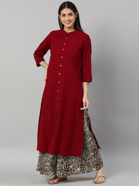 yash gallery maroon & off-white kurta palazzo set