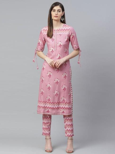 yash gallery pink printed kurta pant set