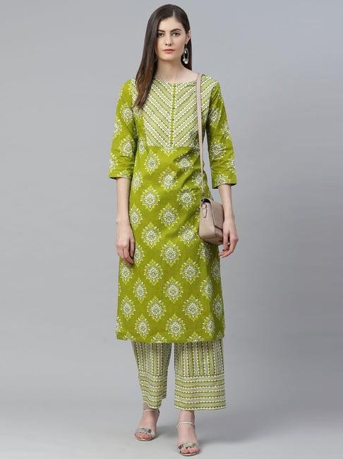 yash gallery green cotton printed kurta palazzo set