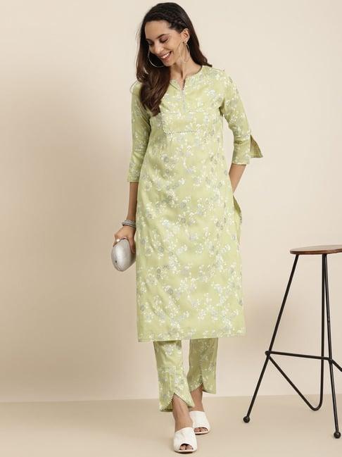 yash gallery green printed kurta pant set