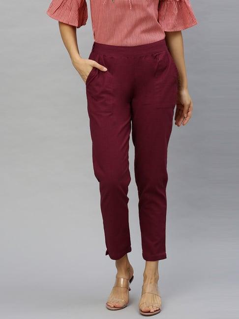 yash gallery maroon mid rise pants