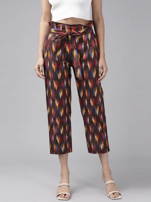 yash gallery brown cotton printed pants