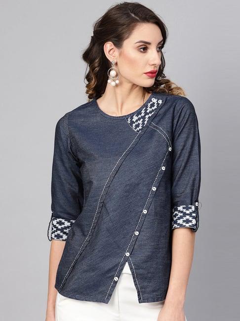 yash gallery blue regular fit top