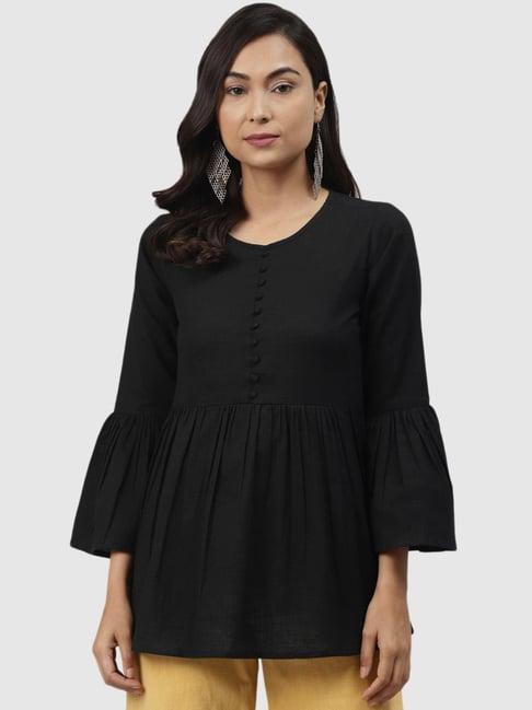 yash gallery black cotton regular fit top