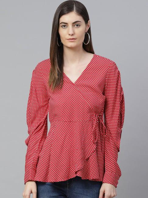 yash gallery red polka dots top