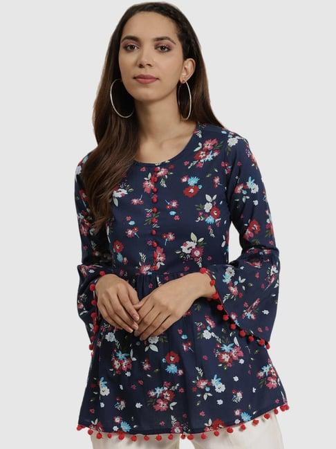 yash gallery blue cotton printed top