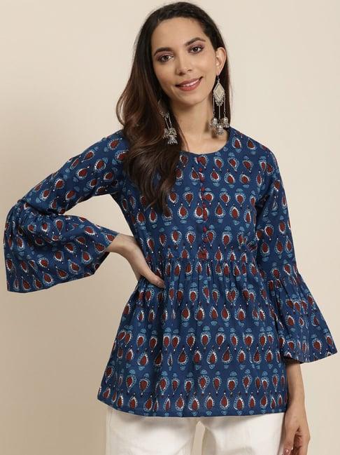 yash gallery blue cotton printed top