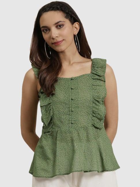 yash gallery green cotton printed top